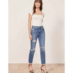 Reformation Julia High Cigarette Jeans Womens 27 Antigua Wash Distressed EUC